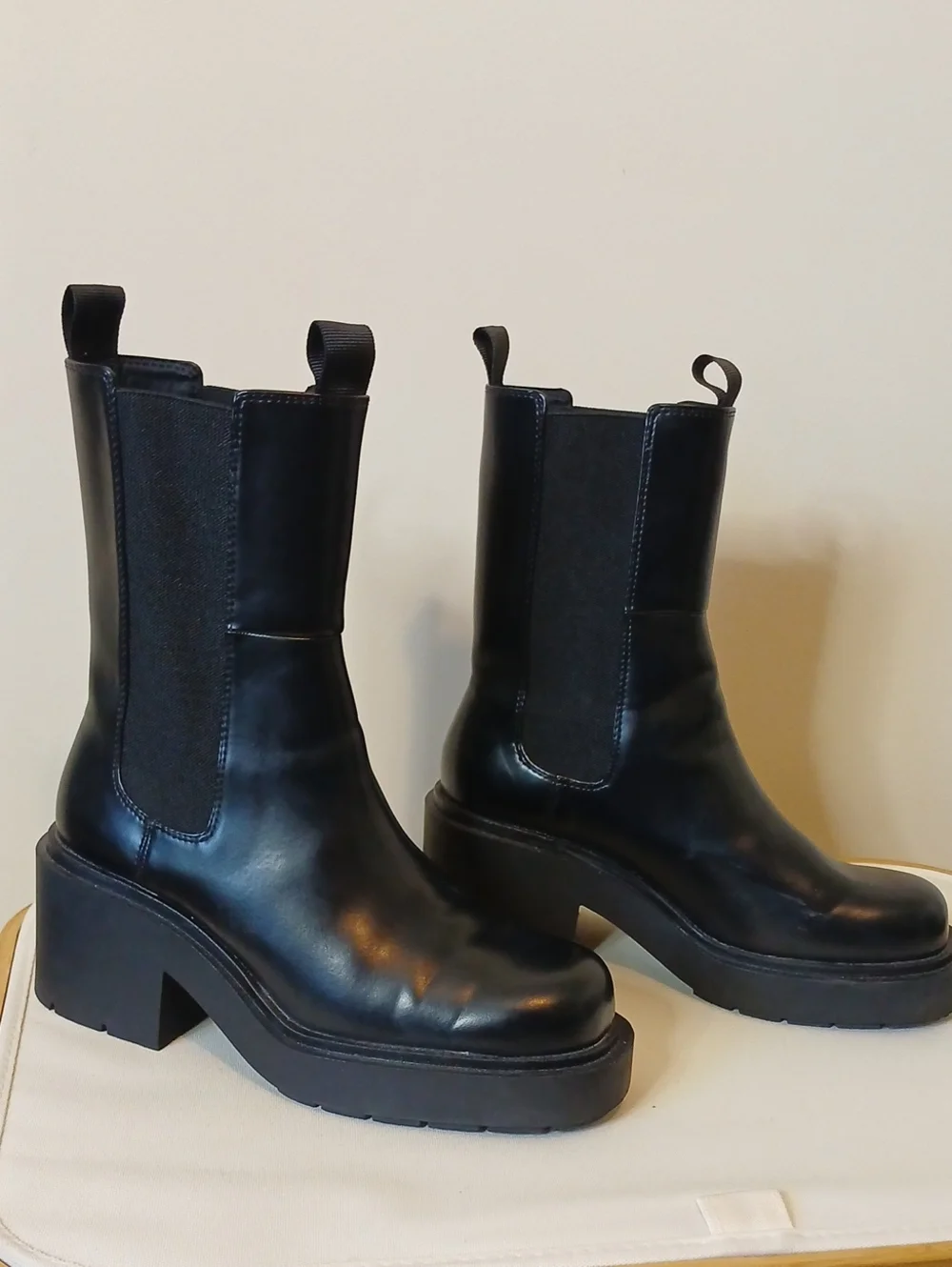 Black Platform Chelsea Boots - Women's Chunky Heel